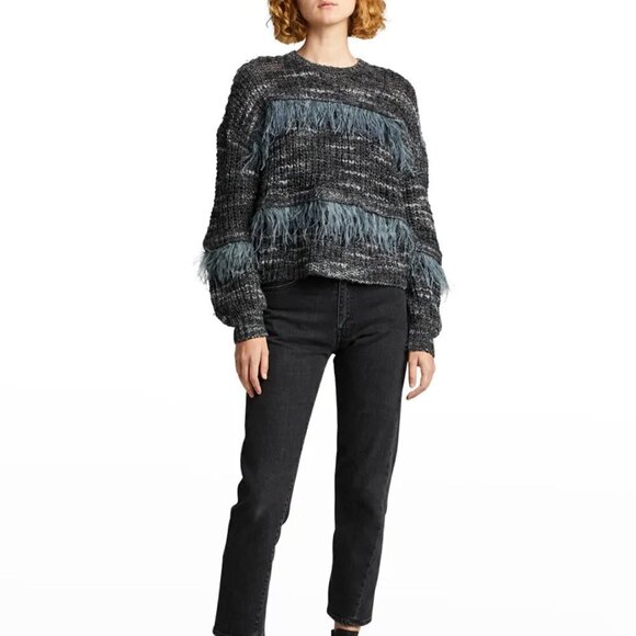 New CINQ À SEPT Melissa Ostrich Feather Crewneck Pullover Sweater NWT Large - Picture 5 of 11